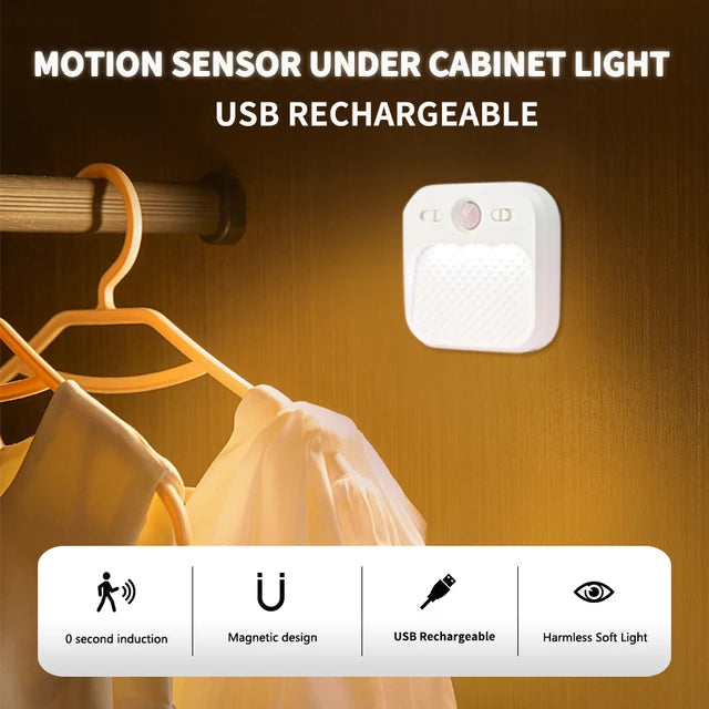 Motion Sensor LED Night Light Rechargeable Stick-on Magnet