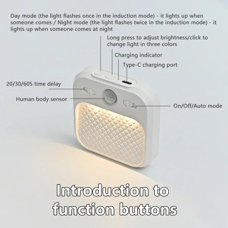 Motion Sensor LED Night Light Rechargeable Stick-on Magnet