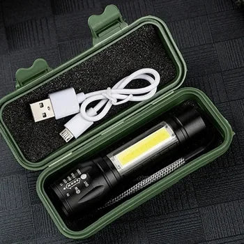 T6 COB Light Flashlight Rechargeable  Built-in Battery Zoom Flash light